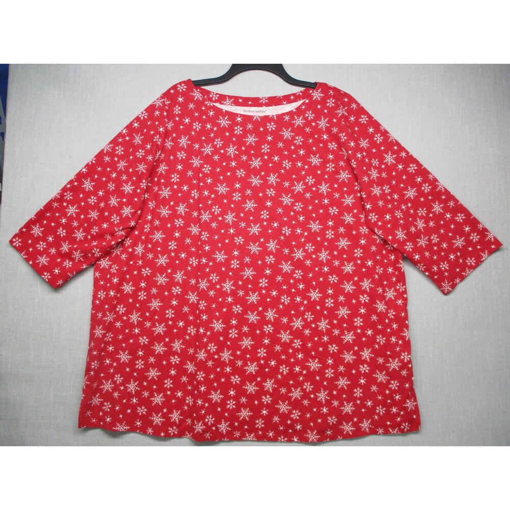 Woman Within‎ Red White Snowflakes Boatneck Elbow Sleeve T-Shirt Womens 2X
